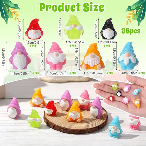 35 Pcs Mini Resin Gnomes 7 Colors Tiny Gnomes Miniature Figurines Miniature Gnome Figurines Mini Gnome Decor for Garden Landscape Outdoor Patio Yard Lawn Dollhouse Potted Plant Decor in Saudi Arabia
