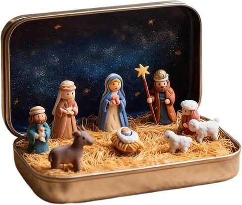 Pocket Nativity Set,Pocket-Size Scene Handcrafted Christmas Tin Decor Gift in Saudi Arabia