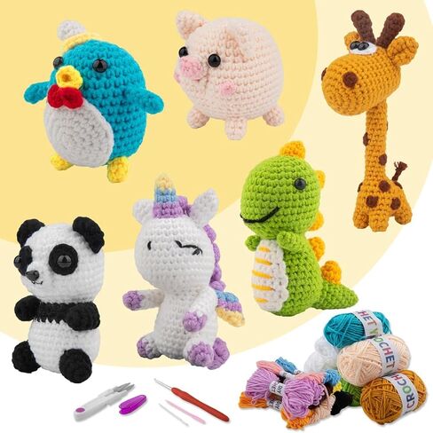 Crochet Kit for Beginners – 6 PCS Crochet Animal Kit, Kids Knitting Kit with Step by Step Videos, Yarn, Crochet Hook, Knitting Kit for Beginners, Great Birthday Holiday Gift (Knitting Kit TST) in Saudi Arabia