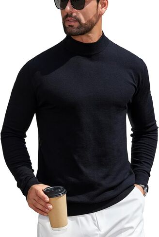 Men's Mock Turtleneck Sweater Slim Fit Long Sleeve Mock Neck Sweatshirt Casual Basic Knitted Sweaters in Saudi Arabia