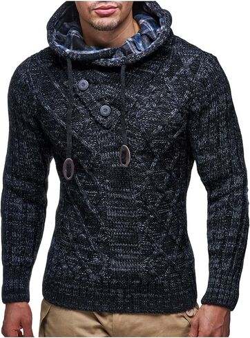 Leif Nelson Men’s Knitted Hoodie Sweater – Stylish Cable Knit Pullover with Hood in Saudi Arabia
