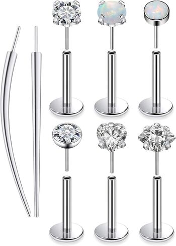 Oufksiyy F136 تيتانيوم 20 جرام 18 جرام 16 جرام حلقات أنف ترصيع بدون خيط ظهر مسطح زرع جراحي أقراط درجة شفة ميدوسا لابريت مسمار ثقب المجوهرات 6 مم 8 مم 10 مم مسمار أنف مسطح لدغات الأفعى in Kuwait