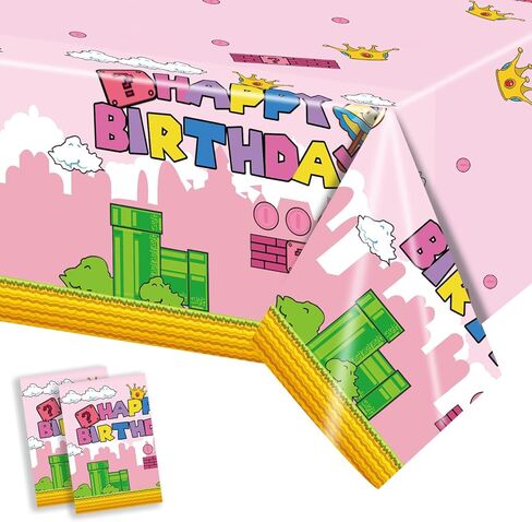2Pcs Super Brothers Adventure Party Tablecloths 108 x 54 inches Video Game Plastic Table Cloth Fits for Mario Theme Boy Birthday Party Decoration Disposable Tablecovers Decor Supplies in Kuwait