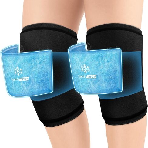 ComfiTECH Dual-Gel Pack Knee Ice Sleeve with Extended 30-Minute Cooling, Detachable Ice Pack & Flexible Reusable Gel Ice Wrap for Soothing Discomfort & Fatigue in Knee, Thigh and Calf, Medium in Saudi Arabia