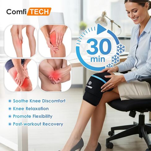 ComfiTECH Dual-Gel Pack Knee Ice Sleeve with Extended 30-Minute Cooling, Detachable Ice Pack & Flexible Reusable Gel Ice Wrap for Soothing Discomfort & Fatigue in Knee, Thigh and Calf, Medium in Saudi Arabia