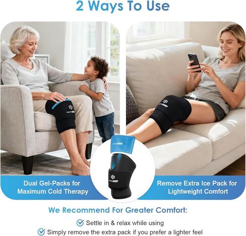 ComfiTECH Dual-Gel Pack Knee Ice Sleeve with Extended 30-Minute Cooling, Detachable Ice Pack & Flexible Reusable Gel Ice Wrap for Soothing Discomfort & Fatigue in Knee, Thigh and Calf, Medium in Saudi Arabia