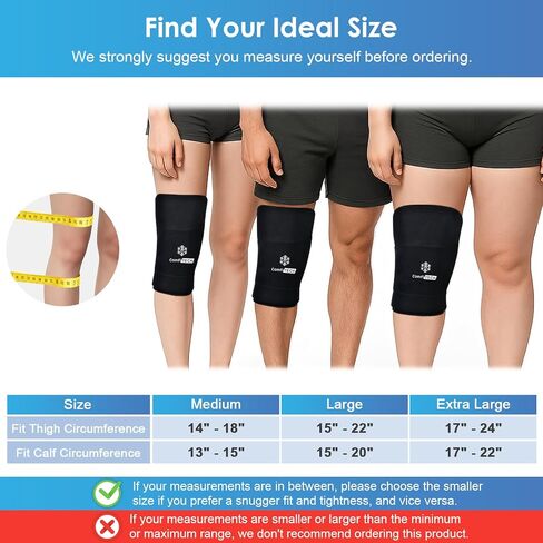 ComfiTECH Dual-Gel Pack Knee Ice Sleeve with Extended 30-Minute Cooling, Detachable Ice Pack & Flexible Reusable Gel Ice Wrap for Soothing Discomfort & Fatigue in Knee, Thigh and Calf, Medium in Saudi Arabia
