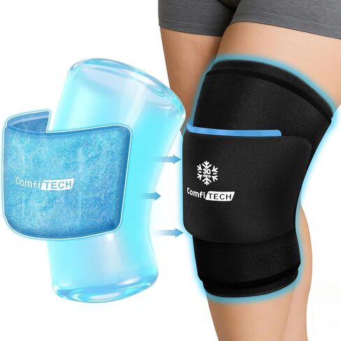 ComfiTECH Dual-Gel Pack Knee Ice Sleeve with Extended 30-Minute Cooling, Detachable Ice Pack & Flexible Reusable Gel Ice Wrap for Soothing Discomfort & Fatigue in Knee, Thigh and Calf, Medium in Saudi Arabia