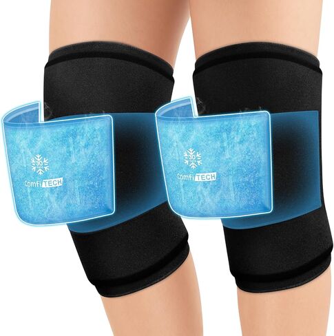 ComfiTECH Dual-Gel Pack Knee Ice Sleeve with Extended 30-Minute Cooling, Detachable Ice Pack & Flexible Reusable Gel Ice Wrap for Soothing Discomfort & Fatigue in Knee, Thigh and Calf, Medium in Saudi Arabia