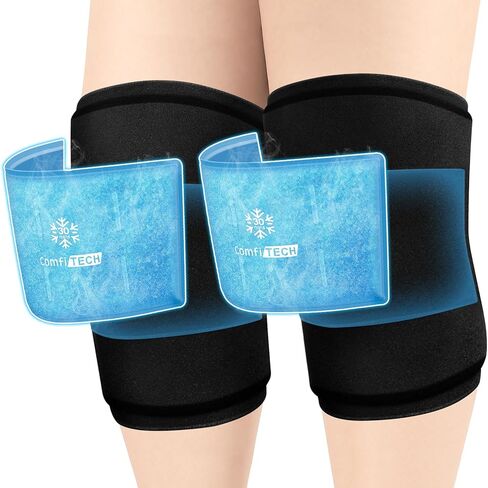 ComfiTECH Dual-Gel Pack Knee Ice Sleeve with Extended 30-Minute Cooling, Detachable Ice Pack & Flexible Reusable Gel Ice Wrap for Soothing Discomfort & Fatigue in Knee, Thigh and Calf, Medium in Saudi Arabia