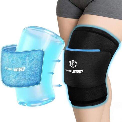 ComfiTECH Dual-Gel Pack Knee Ice Sleeve with Extended 30-Minute Cooling, Detachable Ice Pack & Flexible Reusable Gel Ice Wrap for Soothing Discomfort & Fatigue in Knee, Thigh and Calf, Medium in Saudi Arabia