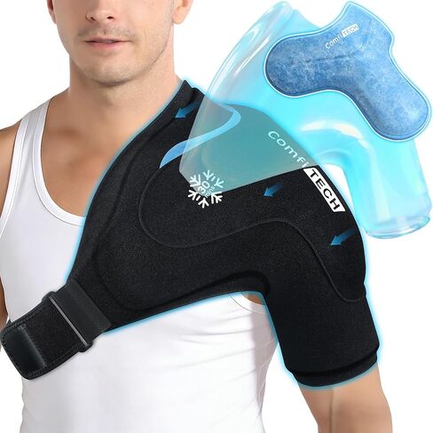 ComfiTECH Dual-Gel Shoulder Ice Pack Wrap with Extended 30-Minute Cooling for Rotator Cuff & Arm, Flexible Cold Compression Sleeve Shoulder Brace for Post-Workout, Discomfort, Muscle Relaxation, L in Saudi Arabia