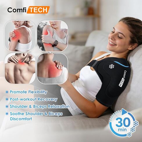 ComfiTECH Dual-Gel Shoulder Ice Pack Wrap with Extended 30-Minute Cooling for Rotator Cuff & Arm, Flexible Cold Compression Sleeve Shoulder Brace for Post-Workout, Discomfort, Muscle Relaxation, L in Saudi Arabia