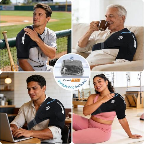 ComfiTECH Dual-Gel Shoulder Ice Pack Wrap with Extended 30-Minute Cooling for Rotator Cuff & Arm, Flexible Cold Compression Sleeve Shoulder Brace for Post-Workout, Discomfort, Muscle Relaxation, L in Saudi Arabia