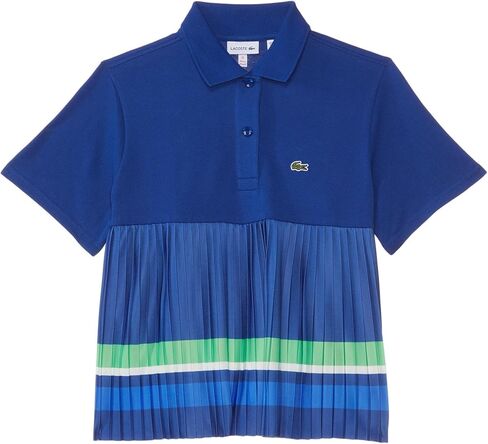 فستان بولو للفتيات من Lacoste بأكمام قصيرة ومطوي ومكتل الألوان، Captain/Multico، 4 سنوات in Saudi Arabia