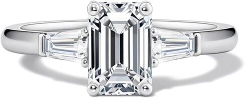 Moissanite Rings for Women 2 CT Emerald Cut Engagement Ring 3 Stone 925 Sterling Silver Rings with 18k White Gold Plated in Saudi Arabia