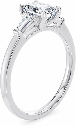 Moissanite Rings for Women 2 CT Emerald Cut Engagement Ring 3 Stone 925 Sterling Silver Rings with 18k White Gold Plated in Saudi Arabia