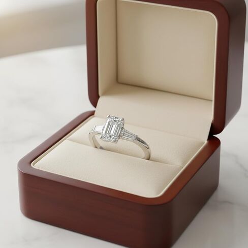Moissanite Rings for Women 2 CT Emerald Cut Engagement Ring 3 Stone 925 Sterling Silver Rings with 18k White Gold Plated in Saudi Arabia
