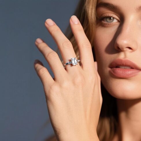 Moissanite Rings for Women 2 CT Emerald Cut Engagement Ring 3 Stone 925 Sterling Silver Rings with 18k White Gold Plated in Saudi Arabia