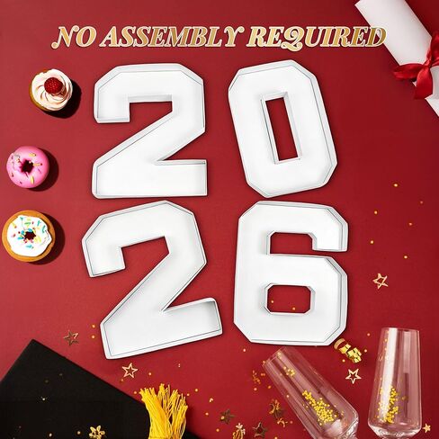 أرقام 2026 من الورق المقوى للتشاركوتيري، 4 عبوات، أرقام 2026 قابلة للتعبئة مقاس 10.25 بوصة - صينية تشاركوتيري لحفلات التخرج، صندوق عرض الحلوى - ديكور من الورق المقوى، أبيض in Kuwait