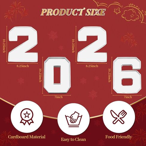 أرقام 2026 من الورق المقوى للتشاركوتيري، 4 عبوات، أرقام 2026 قابلة للتعبئة مقاس 10.25 بوصة - صينية تشاركوتيري لحفلات التخرج، صندوق عرض الحلوى - ديكور من الورق المقوى، أبيض in Kuwait