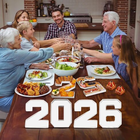 أرقام 2026 من الورق المقوى للتشاركوتيري، 4 عبوات، أرقام 2026 قابلة للتعبئة مقاس 10.25 بوصة - صينية تشاركوتيري لحفلات التخرج، صندوق عرض الحلوى - ديكور من الورق المقوى، أبيض in Kuwait