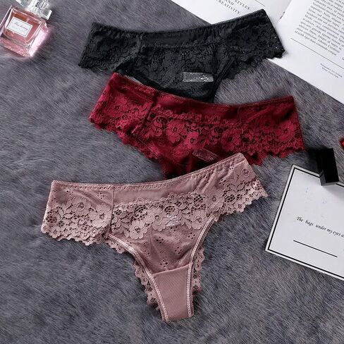 Lace Thong Panties for Women - Low Rise Cheeky Bikini Underwear with Cotton Crotch,Sizes S-XL in Saudi Arabia