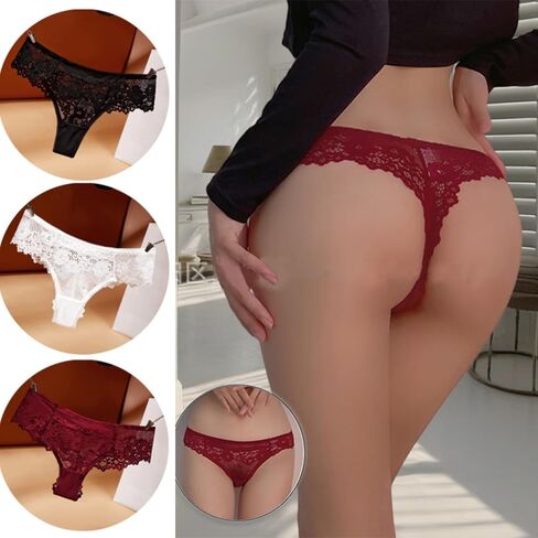 Lace Thong Panties for Women - Low Rise Cheeky Bikini Underwear with Cotton Crotch,Sizes S-XL in Saudi Arabia
