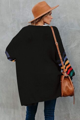 Meufam Women Striped Color Block Long Sleeve Open Front Long Cardigan Sweater Loose Lightweight Knit Sweaters Coat Outwear in Saudi Arabia