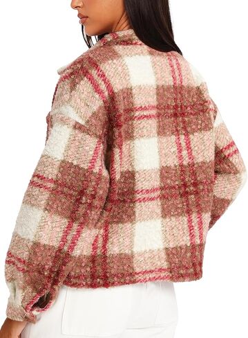 Darong Women's Cropped Fuzzy Fleece Jacket Shacket Button Down Plaid Leopard Jackets Fall Winter Soft Cozy Coat in Saudi Arabia