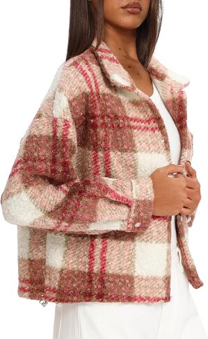Darong Women's Cropped Fuzzy Fleece Jacket Shacket Button Down Plaid Leopard Jackets Fall Winter Soft Cozy Coat in Saudi Arabia