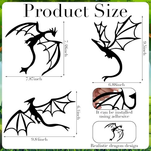 Fiwochic 3 Pcs Metal Dragon Wall Art Dragon Decor Fantasy Western Room Decor Man Cave Decorative Wall Mount Hanging Sculpture Ornaments for Home Living Room Bedroom Medieval Decorations in Kuwait