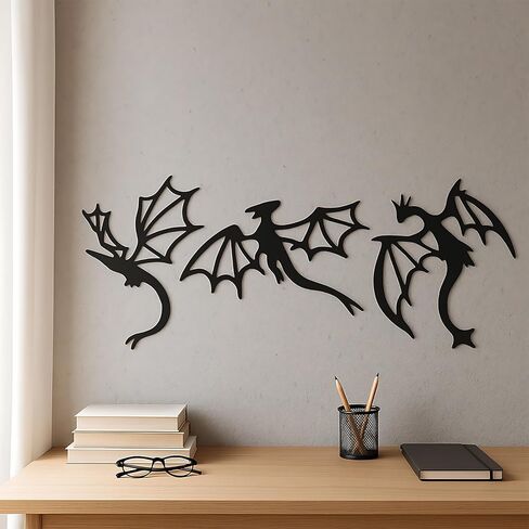 Fiwochic 3 Pcs Metal Dragon Wall Art Dragon Decor Fantasy Western Room Decor Man Cave Decorative Wall Mount Hanging Sculpture Ornaments for Home Living Room Bedroom Medieval Decorations in Kuwait