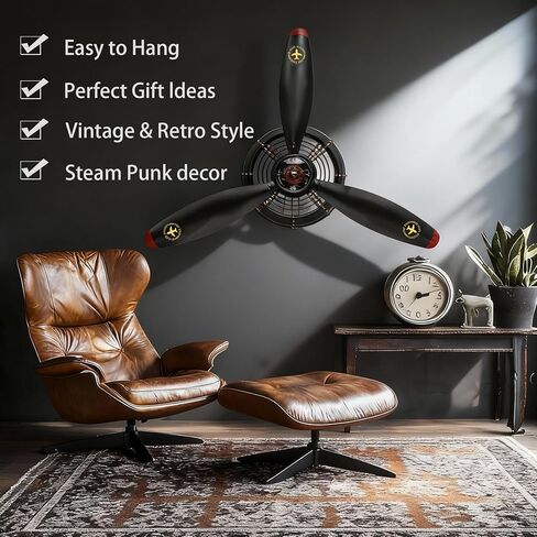 GLOWMIRTH طائرة جدار الفن، ديكور الطيران، منحوتات الحائط الفريدة، هدايا الطيار، فن معدني Steampunk للمطبخ، غرفة النوم، غرفة المعيشة، ساعات باردة تعمل بالبطارية، أسود in Kuwait