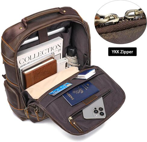 حقيبة ظهر LANNSYNE من الجلد المحبب بالكامل تناسب كمبيوتر محمول مقاس 17 بوصة للرجال، حقيبة ظهر كاجوال للعمل والسفر والمشي لمسافات طويلة والتخييم طوال الليل، سحابات YKK in Kuwait