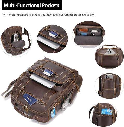 حقيبة ظهر LANNSYNE من الجلد المحبب بالكامل تناسب كمبيوتر محمول مقاس 17 بوصة للرجال، حقيبة ظهر كاجوال للعمل والسفر والمشي لمسافات طويلة والتخييم طوال الليل، سحابات YKK in Kuwait