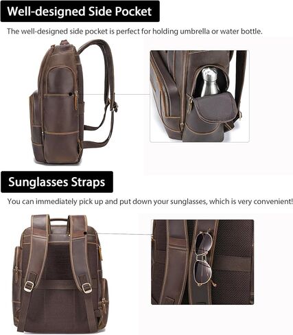 حقيبة ظهر LANNSYNE من الجلد المحبب بالكامل تناسب كمبيوتر محمول مقاس 17 بوصة للرجال، حقيبة ظهر كاجوال للعمل والسفر والمشي لمسافات طويلة والتخييم طوال الليل، سحابات YKK in Kuwait