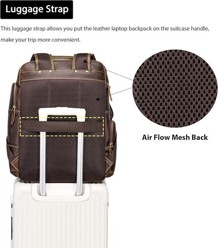 حقيبة ظهر LANNSYNE من الجلد المحبب بالكامل تناسب كمبيوتر محمول مقاس 17 بوصة للرجال، حقيبة ظهر كاجوال للعمل والسفر والمشي لمسافات طويلة والتخييم طوال الليل، سحابات YKK in Kuwait