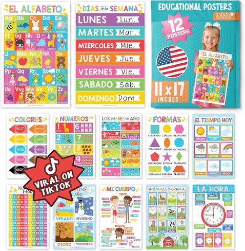 Hadley Designs 12 Colorful Classroom Decorations-Spanish Elementary Class Posters for Classroom, Abecedario para Niños En Española in Saudi Arabia