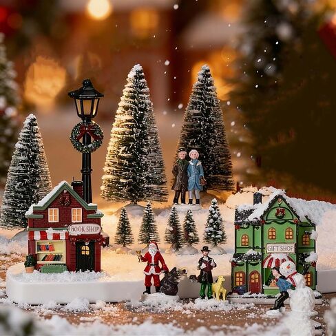 Christmas Village Set 17-Piece, LED Lighted Houses & Figurines, Perfect for Holiday Tabletop Mantel Display Decor in Kuwait