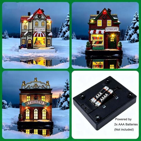 Christmas Village Set 17-Piece, LED Lighted Houses & Figurines, Perfect for Holiday Tabletop Mantel Display Decor in Kuwait