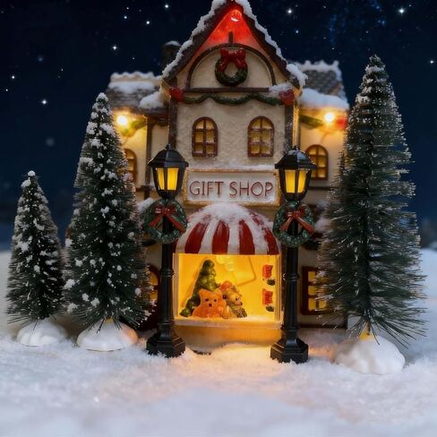 Christmas Village Set 17-Piece, LED Lighted Houses & Figurines, Perfect for Holiday Tabletop Mantel Display Decor in Kuwait