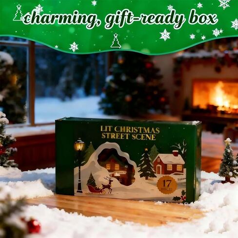 Christmas Village Set 17-Piece, LED Lighted Houses & Figurines, Perfect for Holiday Tabletop Mantel Display Decor in Kuwait