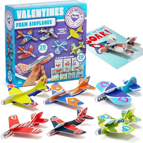 JOYIN 28 Valentines Day Foam Airplanes Greeting Cards with Valentine’s Punchline for Kids School Classroom Exchange Prizes Gift Supplies, Planes Party Favor in Kuwait