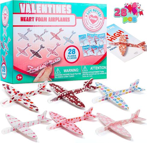 JOYIN 28 Valentines Day Foam Airplanes Greeting Cards with Valentine’s Punchline for Kids School Classroom Exchange Prizes Gift Supplies, Planes Party Favor in Saudi Arabia