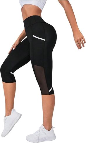 Verdusa Women's Striped Mesh Leggings High Waisted Tummy Control Workout Gym Capri Pants in Saudi Arabia