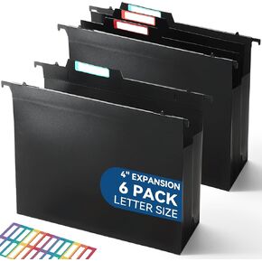 Plastic High Capacity Hanging File Folders, 4" Expanding Pocket with Movable Dividers, Heavy Duty for Filing Cabinet, Insertable Tabs, Letter Size - 2 Pack in Kuwait