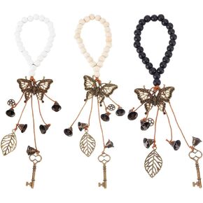 OLYCRAFT 3Pcs 12.8 Inch Witch Bells for Door Knob Witchcraft Bells with Wood Beads Butterfly Pagan Decor Antique Magic Keys Leaf Wood Beads Hanger Witch Bells for Witchy Room Home Decor Witch Supplies in Saudi Arabia
