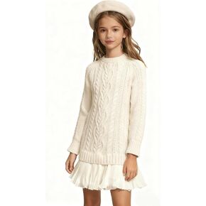 Girls Sweater Dress Kids Cute Long Sleeve Crew Neck Cable Knit Warm Casual Fall Winter Pullover Dress 6-14Y in Kuwait