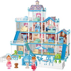 Doll House for Girls with Light,10 Rooms Dollhouse with Dolls Figure, Puppies, Furnitures, Accessories, Playhouse Gift for Kids 3 4 5 6 7 8 9 10 Year Old in Kuwait
